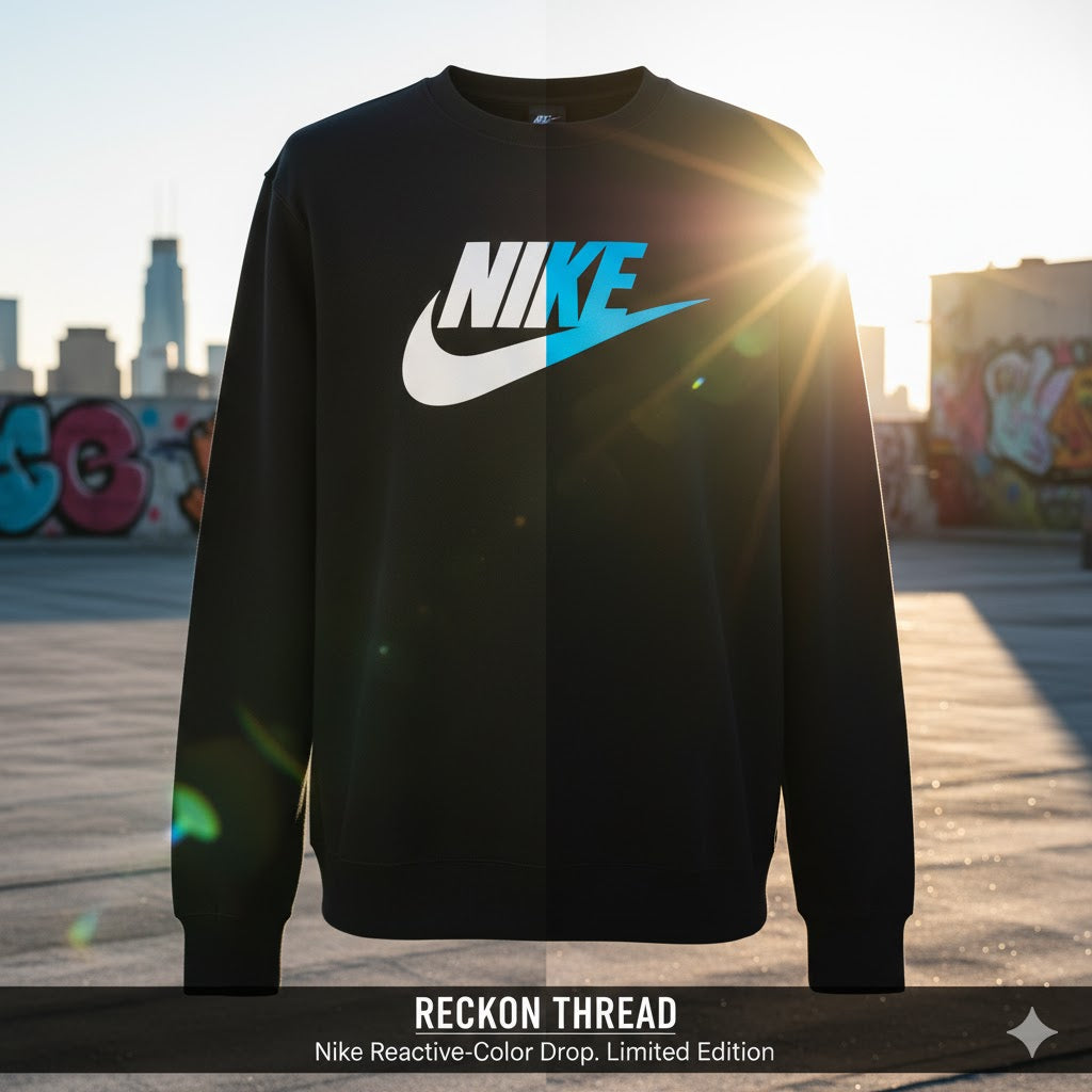 Black Nike sweatshirt with a cityscape background